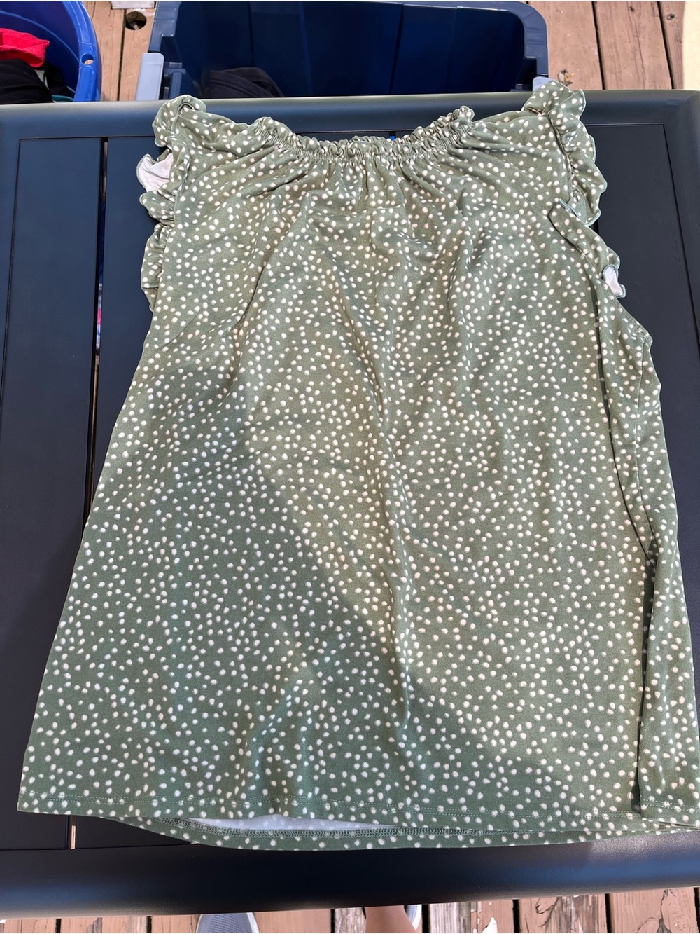 Acting Pro Olive Green Polka Dot Ruffle-Shoulder Dress